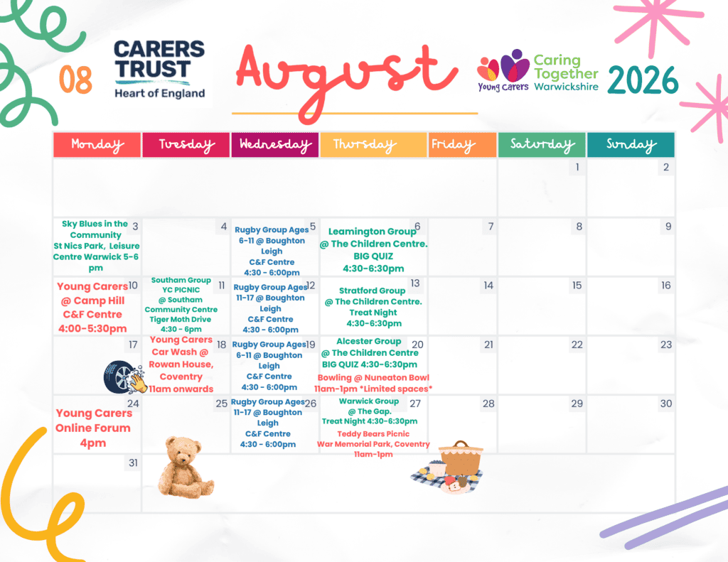 Young Carers Activity Calendar for August