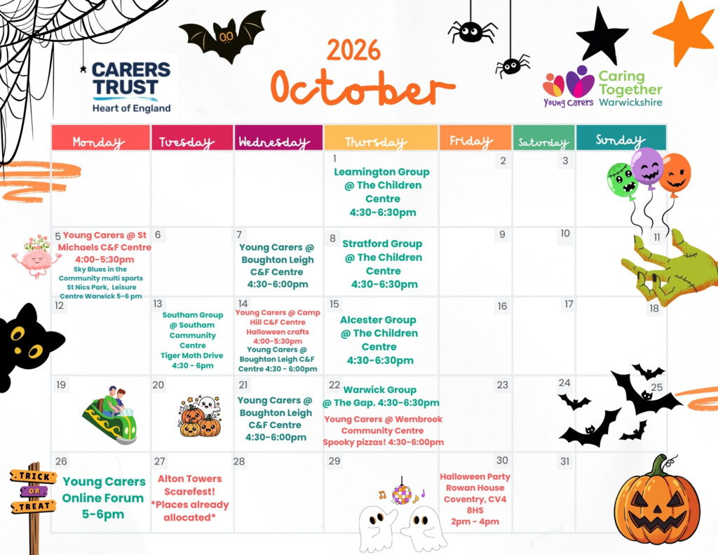 Young Carers October Acivity Calendar